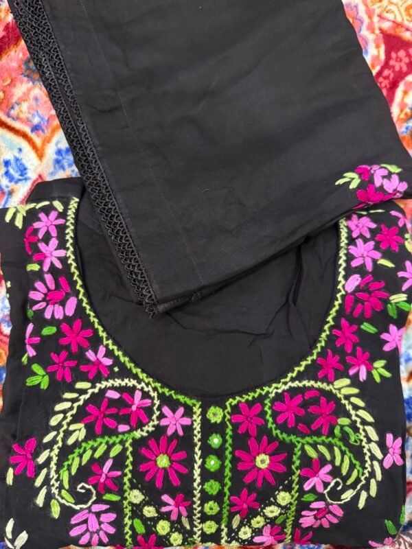 3 piece stitched dress linen embroidered mirror work