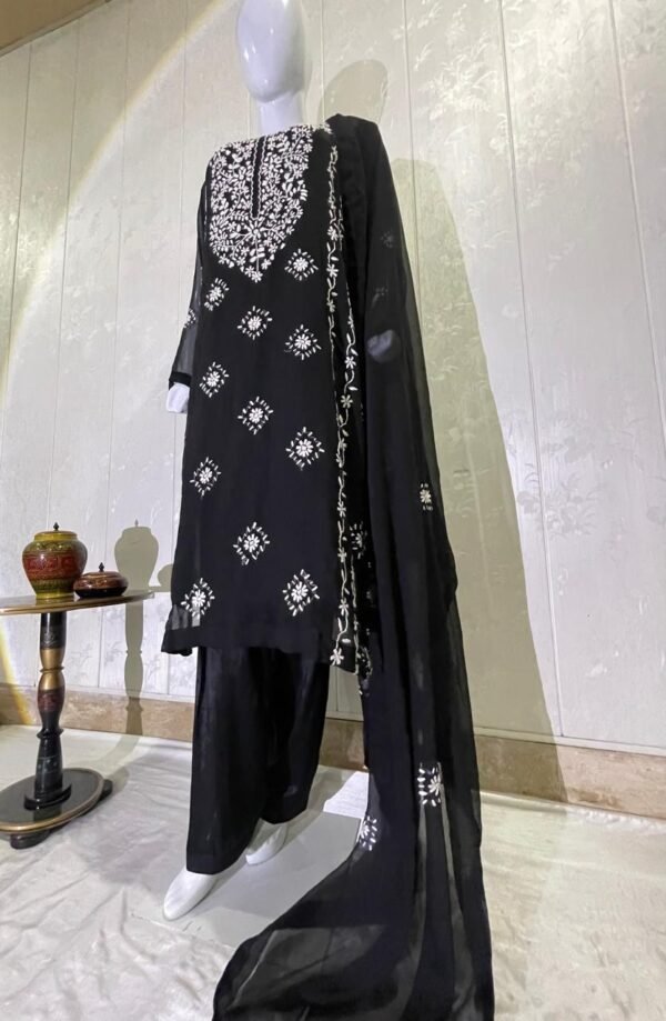 Black Chiffon hand embroidered Dress - Image 3