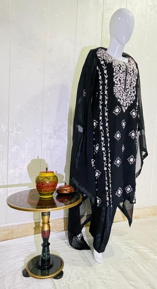 Black Chiffon hand embroidered Dress - Image 5