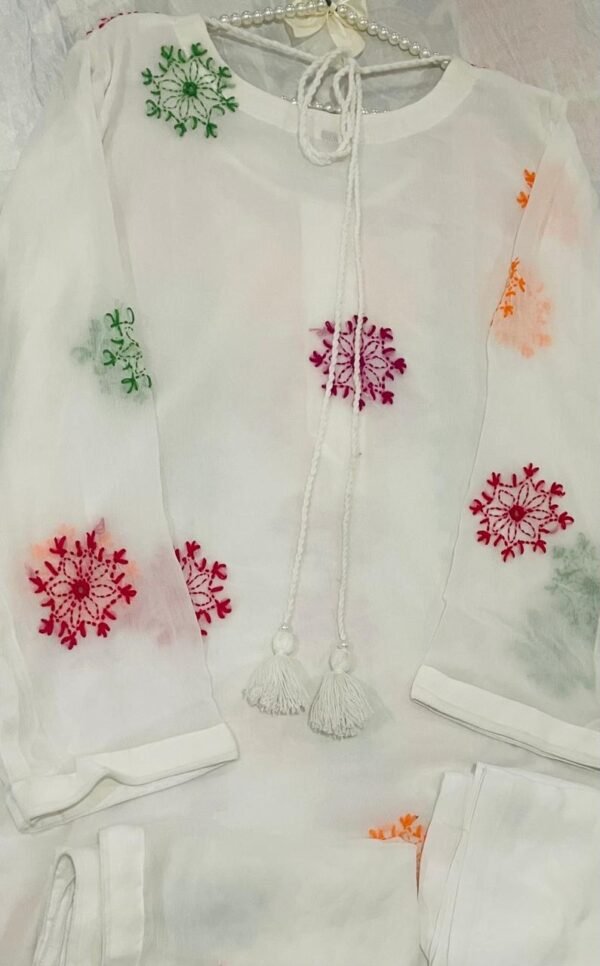 White Multi-colour Chiffon embroidered Dress - Image 10
