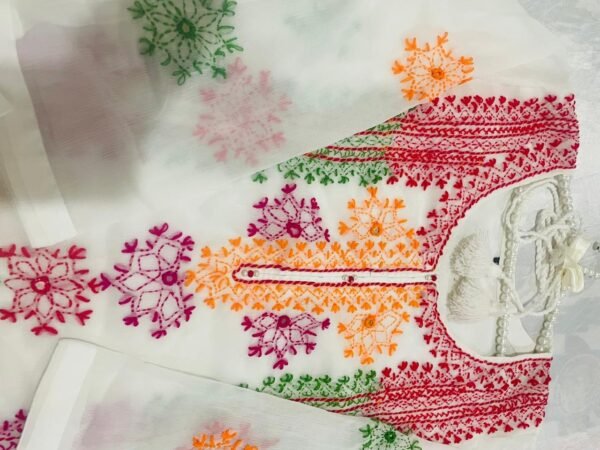 White Multi-colour Chiffon embroidered Dress - Image 14