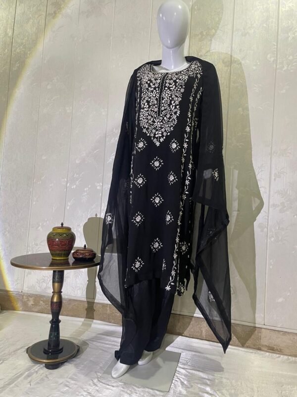 Black Chiffon hand embroidered Dress - Image 4